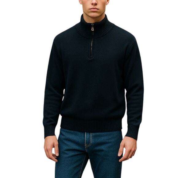 L.L. BEAN Men's Navy Blue 1/4 Zip Cotton Knitted Sweater Size‎ L - Picture 1 of 10